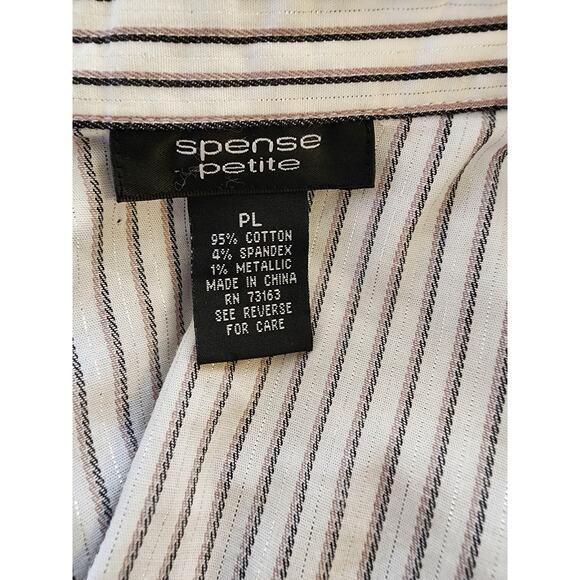 SPENSE PETITE White with Black Tan Silver Stripes Oversized Buttons Top Petite L - Picture 6 of 6
